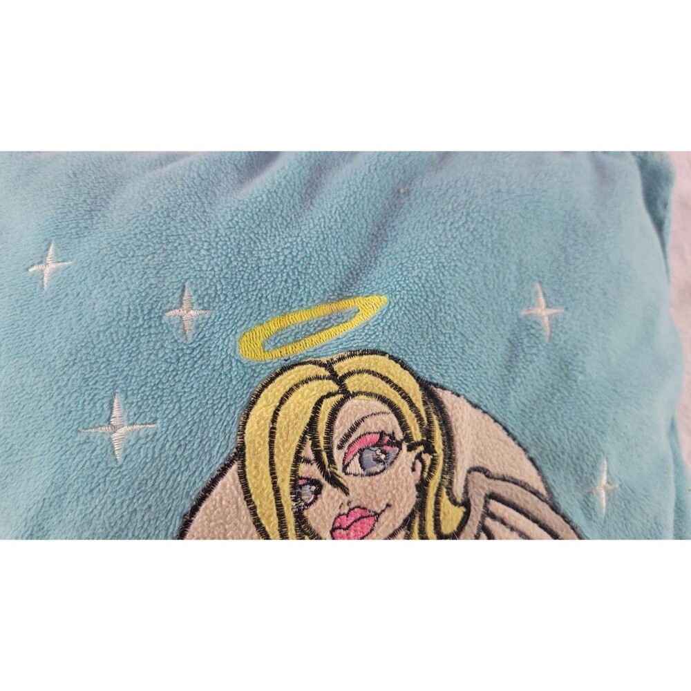 Y2K Blue Angel Plush Pillow 15x15 Embroidered Blonde Aesthetic Fleece Star Decor - Picture 3 of 12